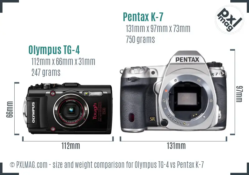 Olympus TG-4 vs Pentax K-7 size comparison