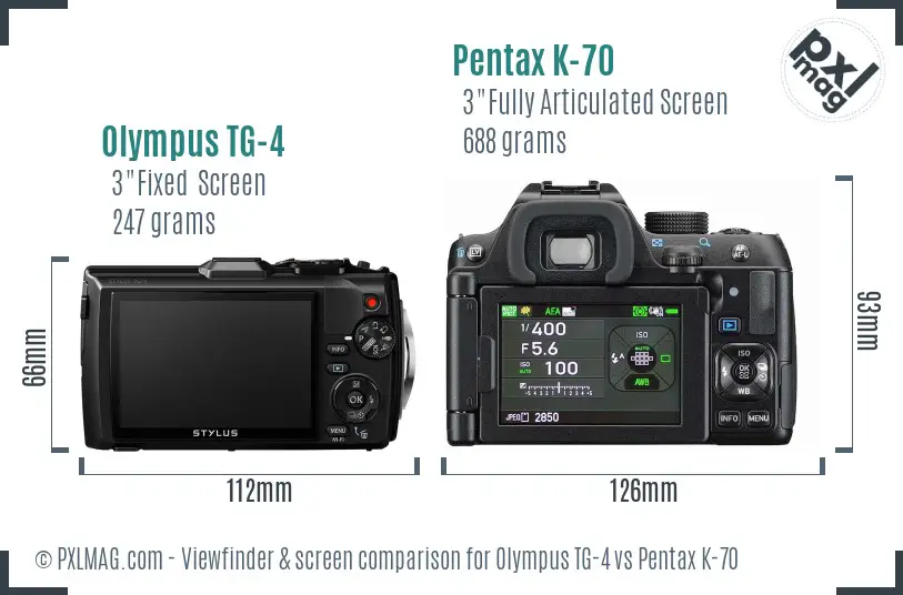 Olympus TG-4 vs Pentax K-70 Screen and Viewfinder comparison