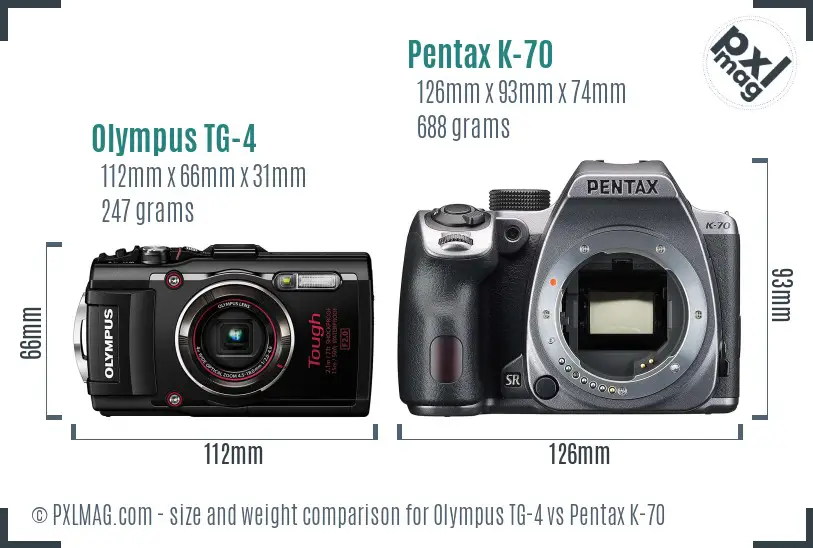 Olympus TG-4 vs Pentax K-70 size comparison