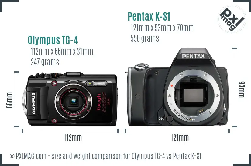 Olympus TG-4 vs Pentax K-S1 size comparison