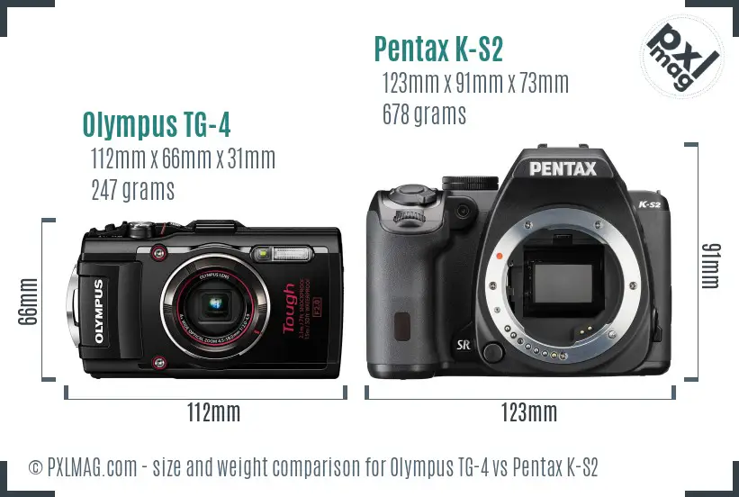 Olympus TG-4 vs Pentax K-S2 size comparison