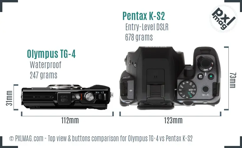 Olympus TG-4 vs Pentax K-S2 top view buttons comparison