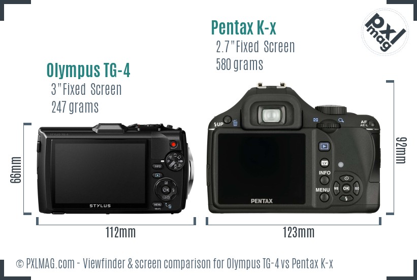 Olympus TG-4 vs Pentax K-x Screen and Viewfinder comparison