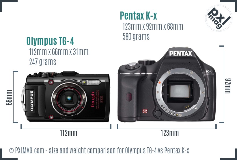 Olympus TG-4 vs Pentax K-x size comparison