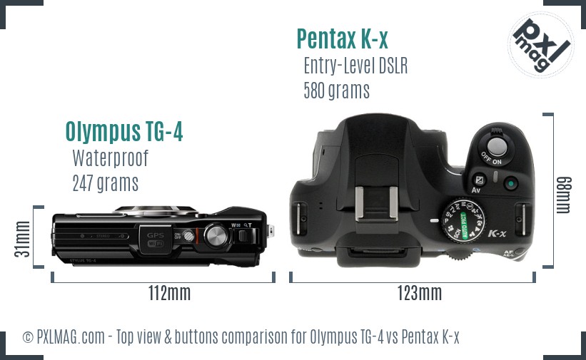 Olympus TG-4 vs Pentax K-x top view buttons comparison