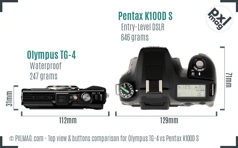 Olympus TG-4 vs Pentax K100D S top view buttons comparison