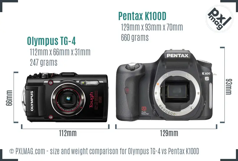 Olympus TG-4 vs Pentax K100D size comparison