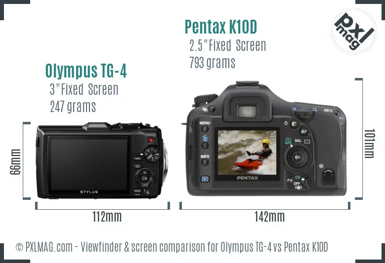 Olympus TG-4 vs Pentax K10D Screen and Viewfinder comparison