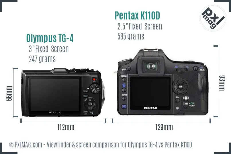 Olympus TG-4 vs Pentax K110D Screen and Viewfinder comparison