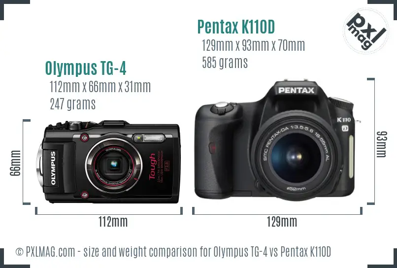 Olympus TG-4 vs Pentax K110D size comparison