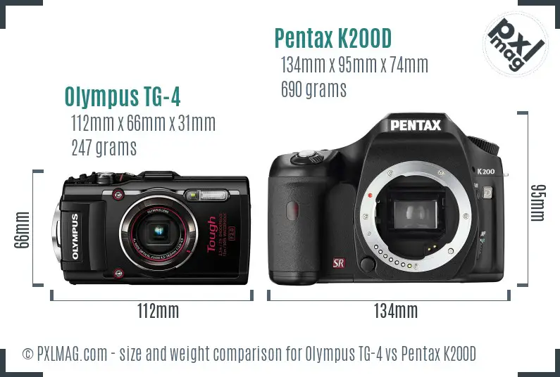 Olympus TG-4 vs Pentax K200D size comparison