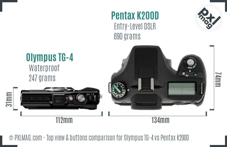 Olympus TG-4 vs Pentax K200D top view buttons comparison