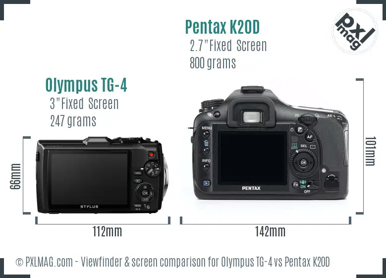 Olympus TG-4 vs Pentax K20D Screen and Viewfinder comparison