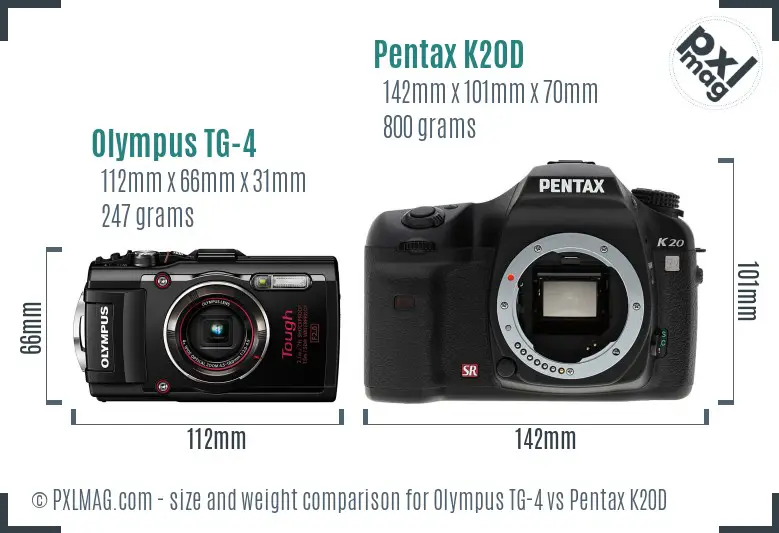 Olympus TG-4 vs Pentax K20D size comparison