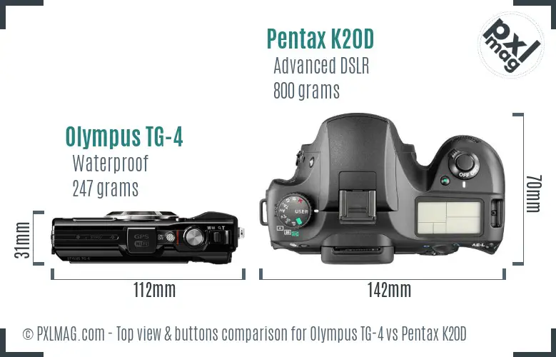 Olympus TG-4 vs Pentax K20D top view buttons comparison Olympus TG-4 vs Pentax K20D top view buttons comparison
