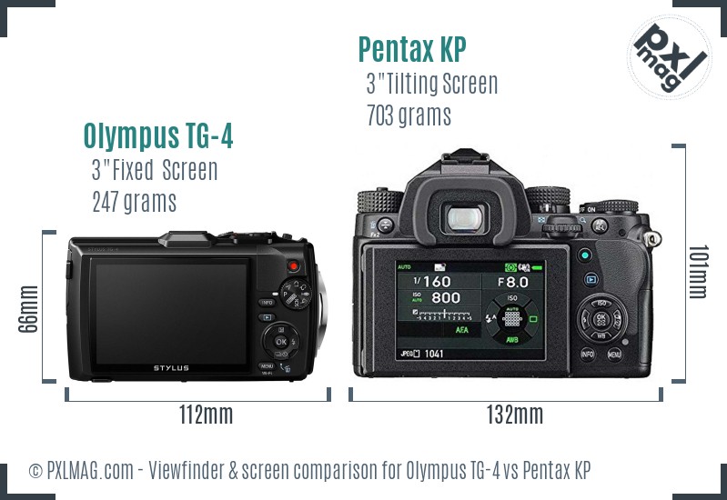 Olympus TG-4 vs Pentax KP Screen and Viewfinder comparison