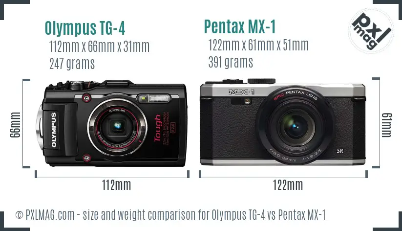 Olympus TG-4 vs Pentax MX-1 size comparison