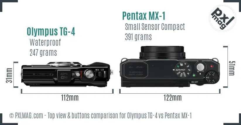 Olympus TG-4 vs Pentax MX-1 top view buttons comparison