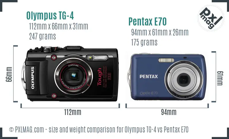 Olympus TG-4 vs Pentax E70 size comparison