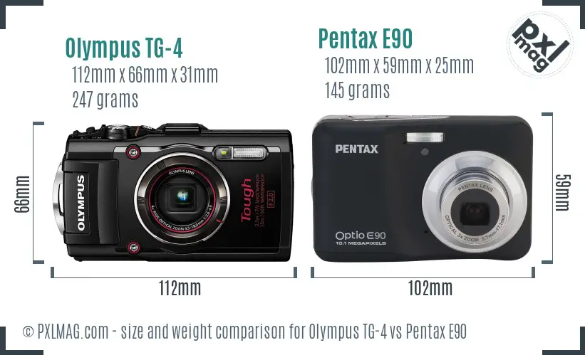 Olympus TG-4 vs Pentax E90 size comparison
