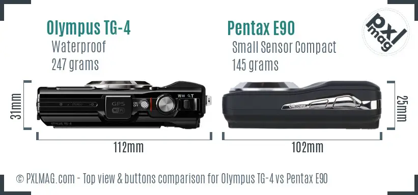 Olympus TG-4 vs Pentax E90 top view buttons comparison