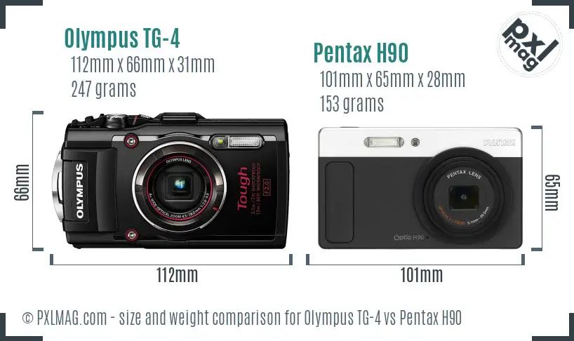 Olympus TG-4 vs Pentax H90 size comparison
