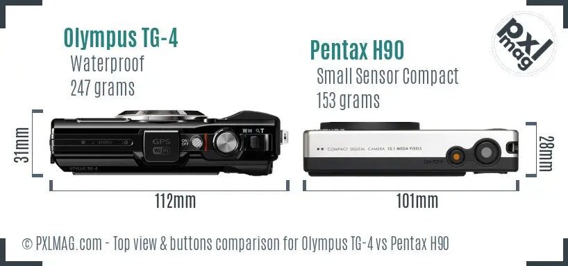 Olympus TG-4 vs Pentax H90 top view buttons comparison