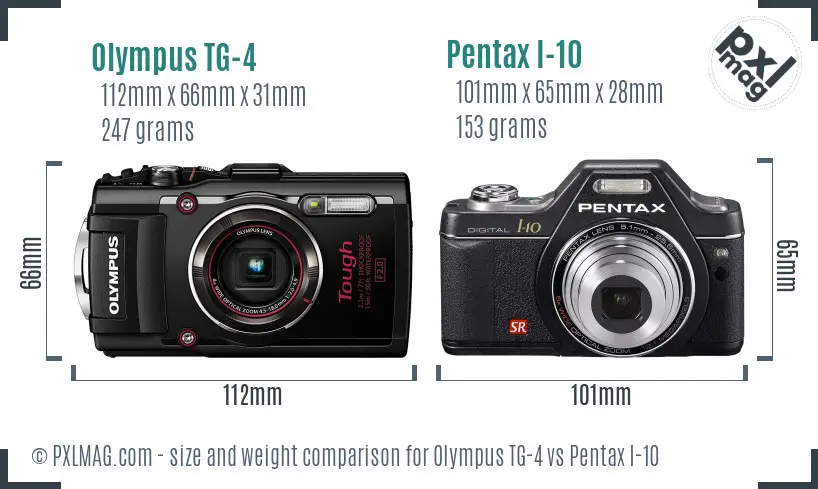 Olympus TG-4 vs Pentax I-10 size comparison