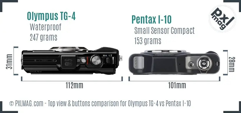 Olympus TG-4 vs Pentax I-10 top view buttons comparison