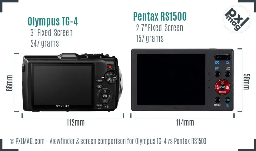 Olympus TG-4 vs Pentax RS1500 Screen and Viewfinder comparison