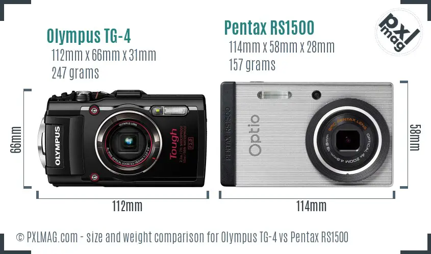 Olympus TG-4 vs Pentax RS1500 size comparison