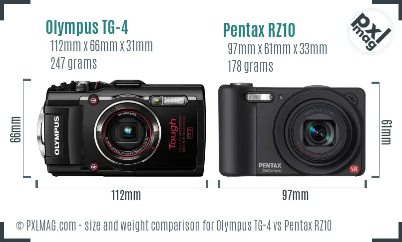 Olympus TG-4 vs Pentax RZ10 size comparison