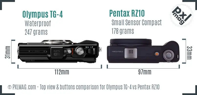 Olympus TG-4 vs Pentax RZ10 top view buttons comparison
