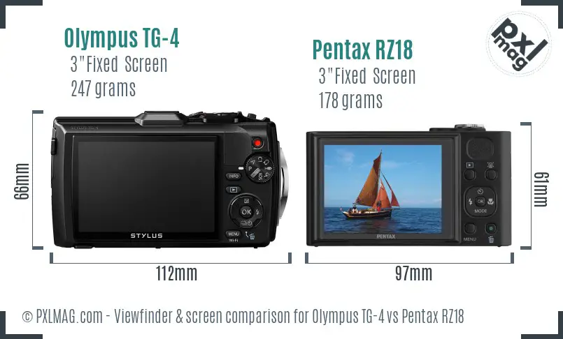 Olympus TG-4 vs Pentax RZ18 Screen and Viewfinder comparison