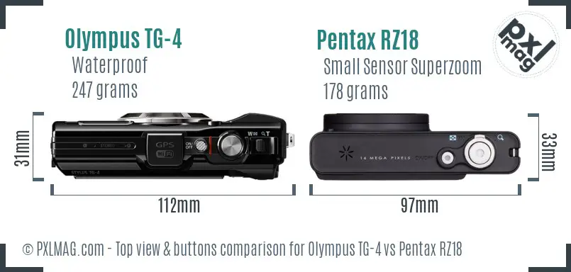 Olympus TG-4 vs Pentax RZ18 top view buttons comparison