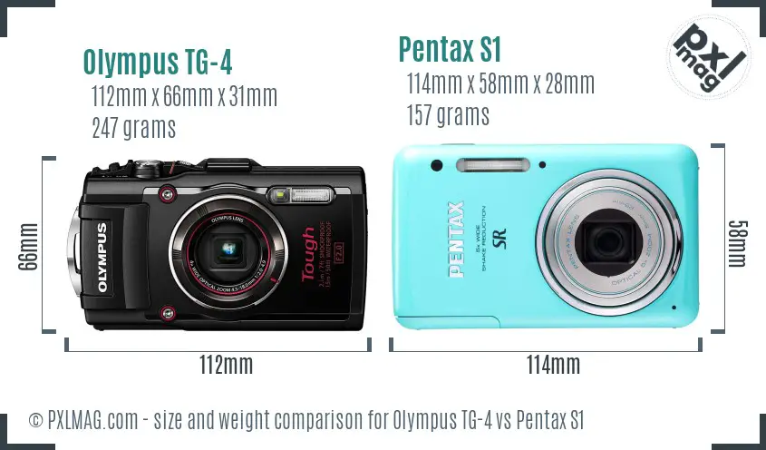 Olympus TG-4 vs Pentax S1 size comparison