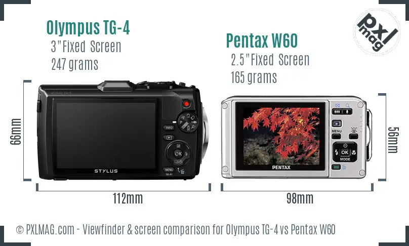 Olympus TG-4 vs Pentax W60 Screen and Viewfinder comparison