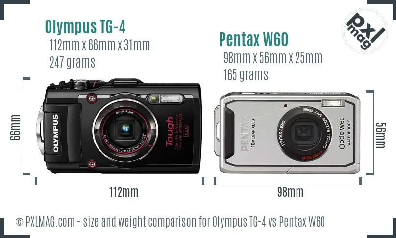 Olympus TG-4 vs Pentax W60 size comparison
