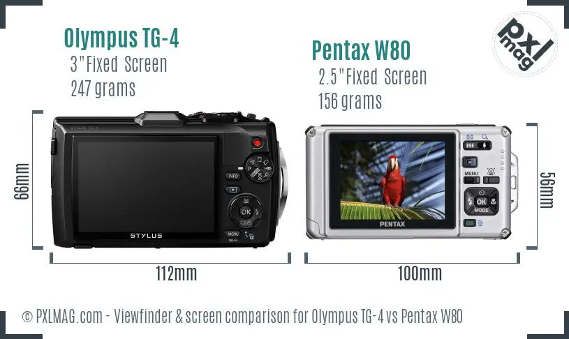 Olympus TG-4 vs Pentax W80 Screen and Viewfinder comparison