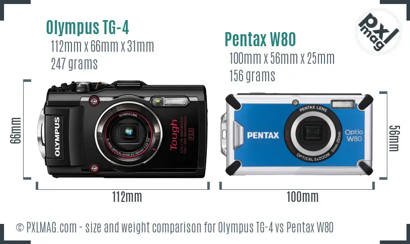 Olympus TG-4 vs Pentax W80 size comparison