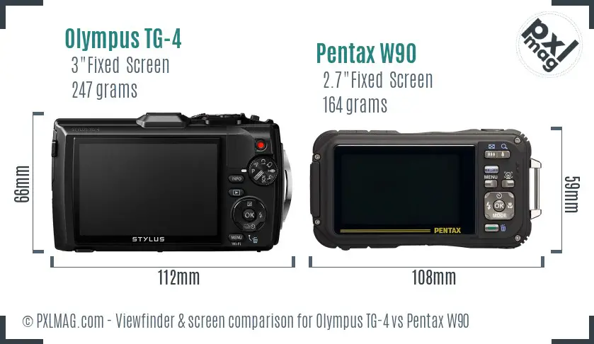 Olympus TG-4 vs Pentax W90 Screen and Viewfinder comparison