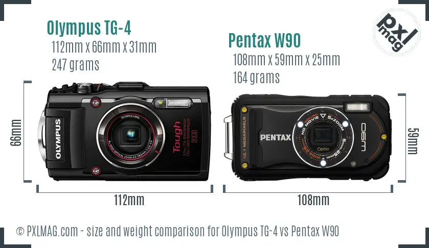 Olympus TG-4 vs Pentax W90 size comparison