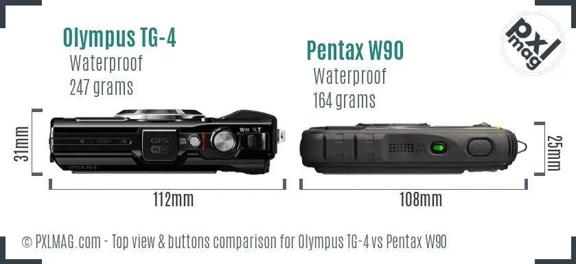 Olympus TG-4 vs Pentax W90 top view buttons comparison