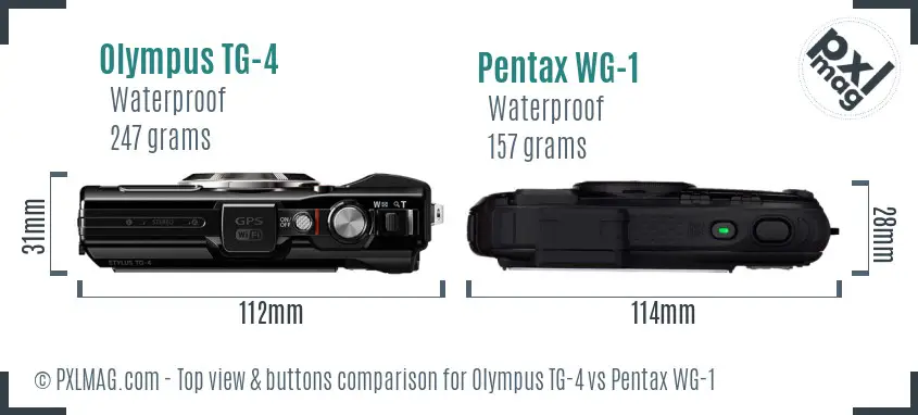 Olympus TG-4 vs Pentax WG-1 top view buttons comparison