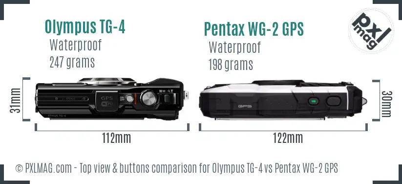 Olympus TG-4 vs Pentax WG-2 GPS top view buttons comparison