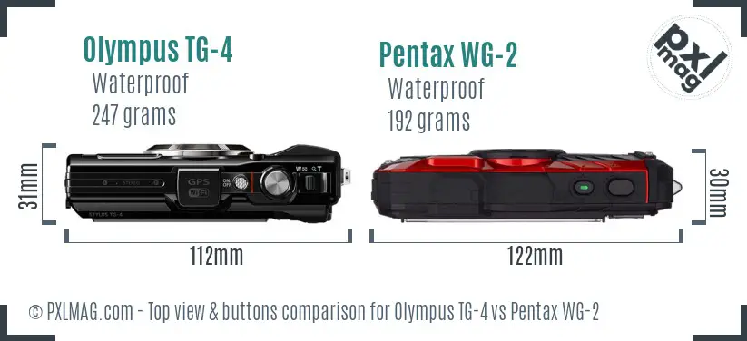 Olympus TG-4 vs Pentax WG-2 top view buttons comparison