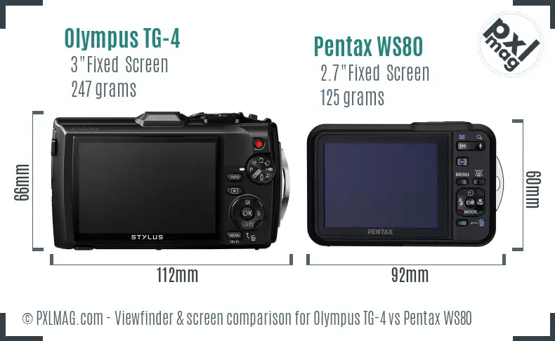 Olympus TG-4 vs Pentax WS80 Screen and Viewfinder comparison