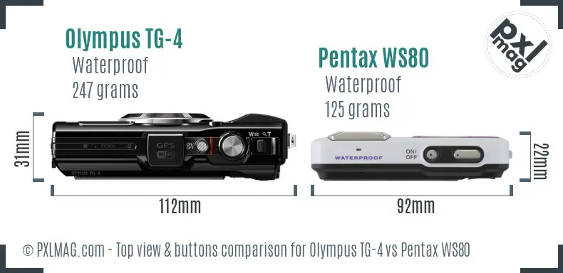 Olympus TG-4 vs Pentax WS80 top view buttons comparison