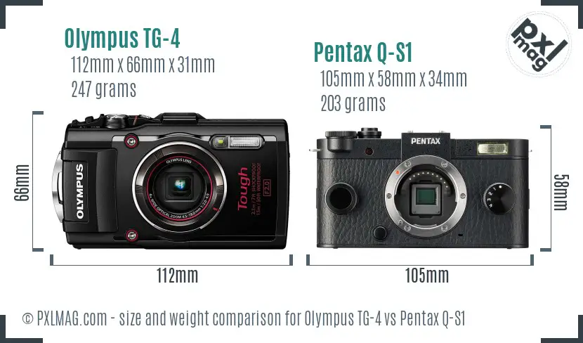 Olympus TG-4 vs Pentax Q-S1 size comparison