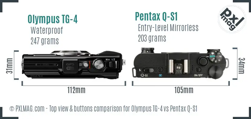 Olympus TG-4 vs Pentax Q-S1 top view buttons comparison